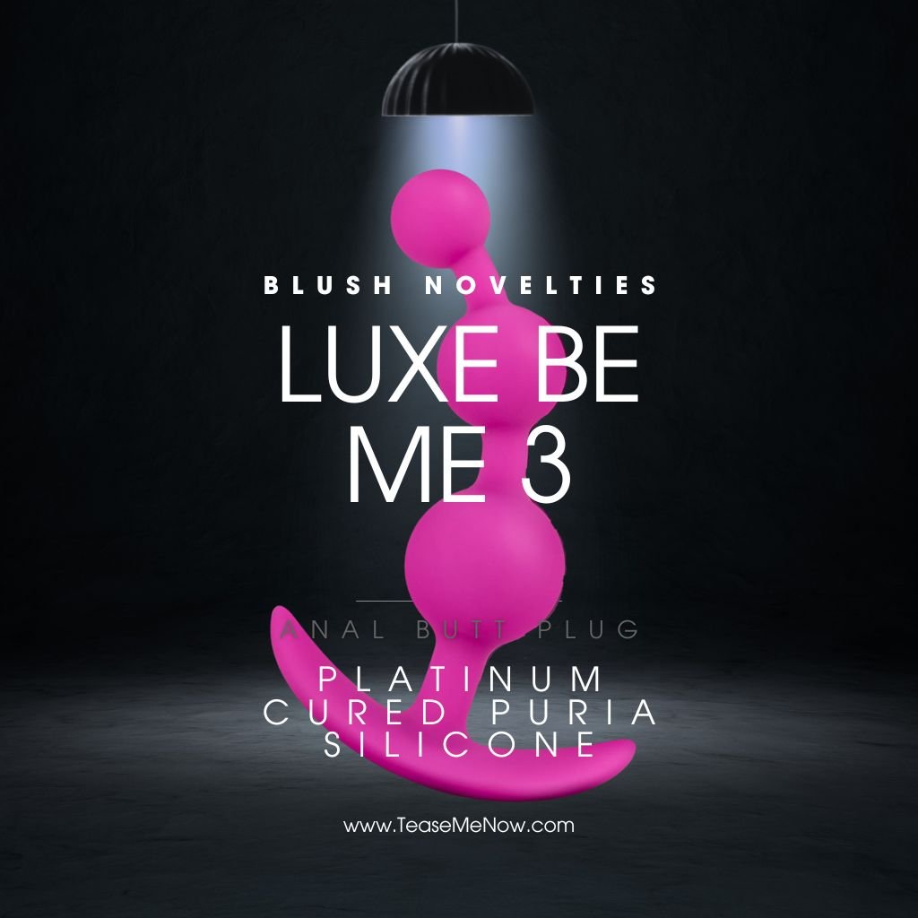 Blush Novelties Luxe Be Me 3 Anal Butt Plug, featuring a bright pink design made from platinum-cured Puria silicone. The image highlights its smooth, curved shape with graduated beads, designed for comfort and pleasure.