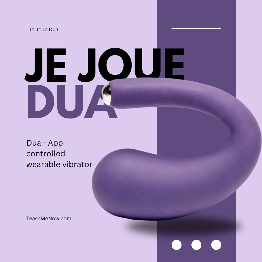 Je Joue Dua, an app-controlled wearable vibrator featuring a smooth purple design. The image highlights its flexible shape and wireless control through an app, offering discreet and customisable pleasure.