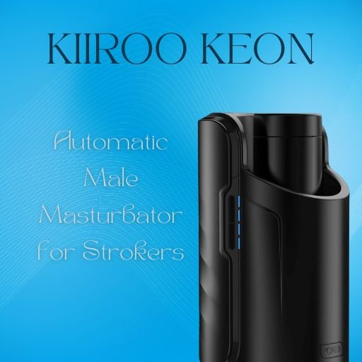 Kiiroo Keon Automatic Male Masturbator for Strokers, featuring a sleek black design with an ergonomic shape. The image highlights its advanced automated technology, designed to provide a hands-free, realistic stroking experience for users. Thrusting Machines