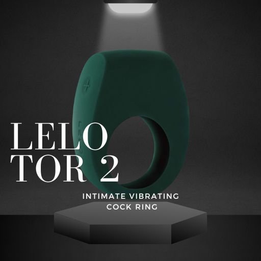 LELO TOR 2 Intimate Vibrating Cock Ring, featuring a sleek dark green design with adjustable vibration settings. The image highlights its comfortable, stretchy material and ergonomic shape, designed for enhancing pleasure during intimate moments.